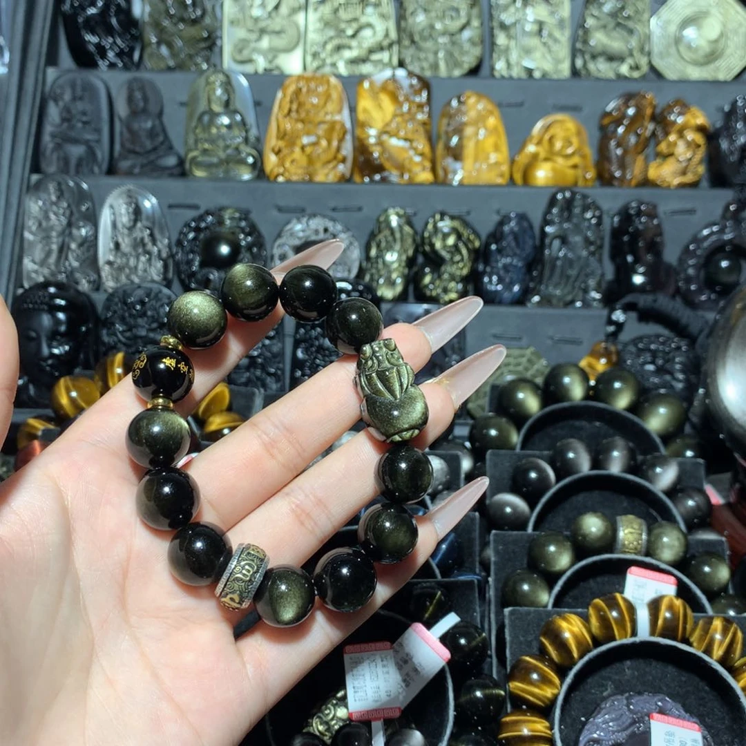 未镶嵌黑曜岩手链往**风