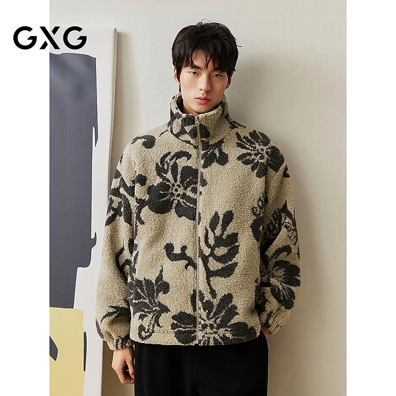 GXG男装 商场同款满身花型羊羔绒夹克 2025年冬季新品#G25X214093