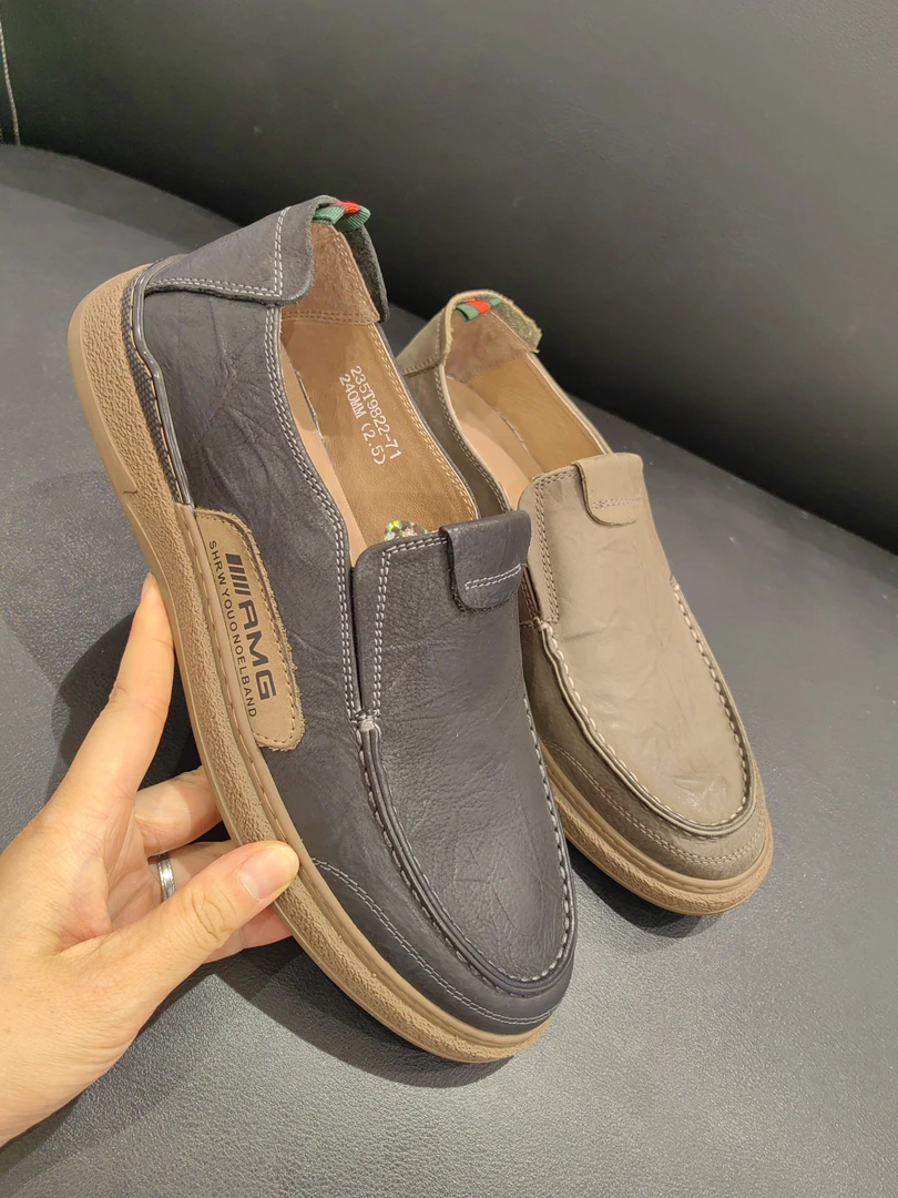 一脚蹬平跟透气素面休闲皮鞋夏季男款男士单鞋休闲