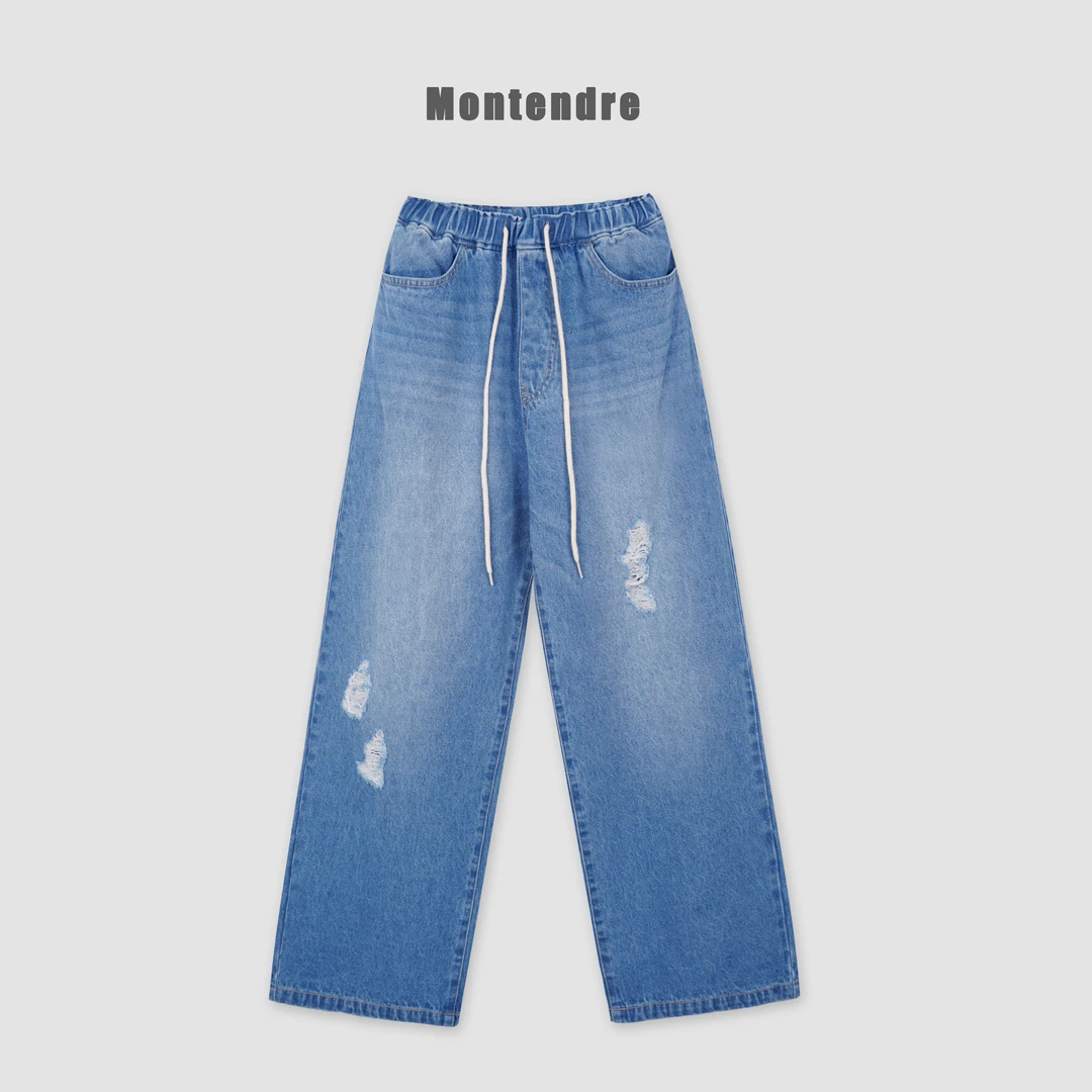 【六哥家】春季新款 A 时尚潮流个性设计破洞宽松牛仔裤直筒裤