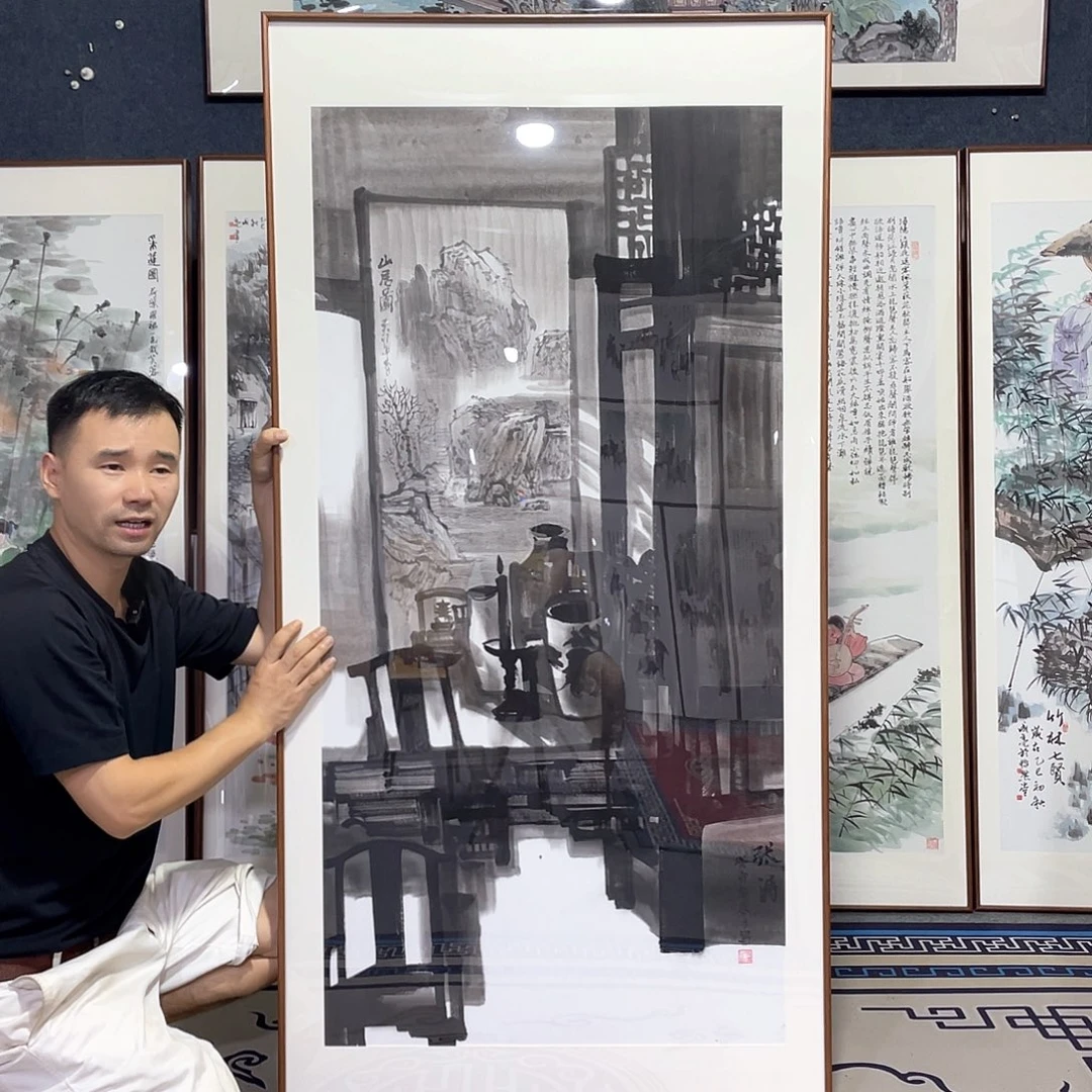国画手绘画作品带框80/160