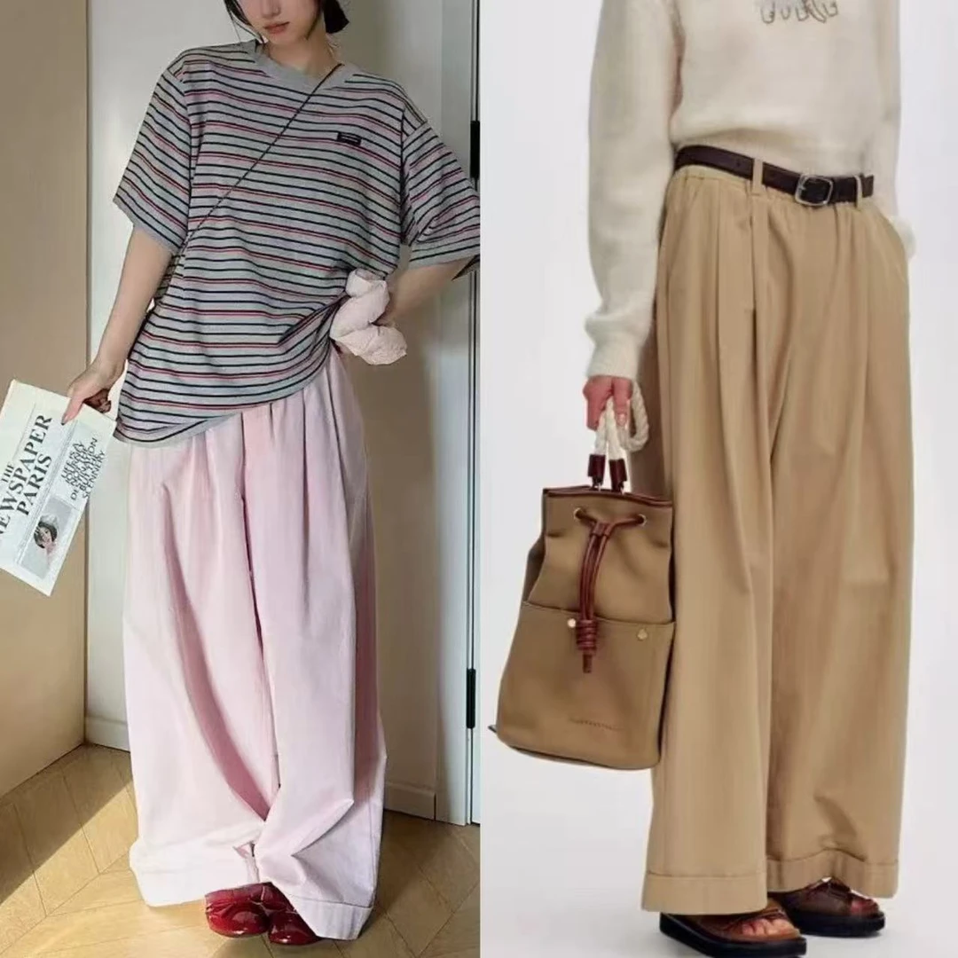 S S ！！！25春夏新款休闲宽松弹力腰阔腿长裤