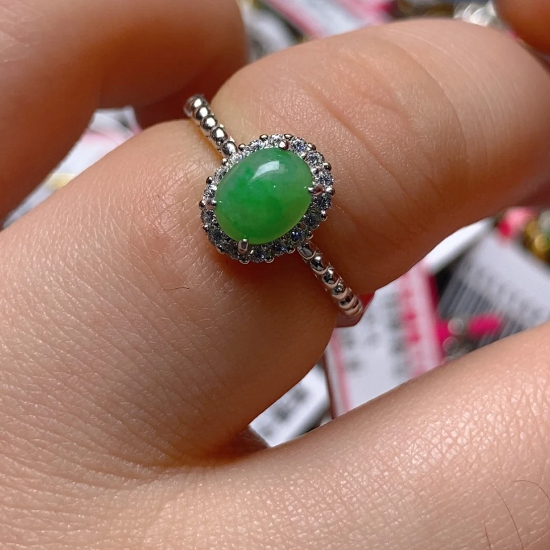 银S925镶嵌戒指翡翠百内无证书