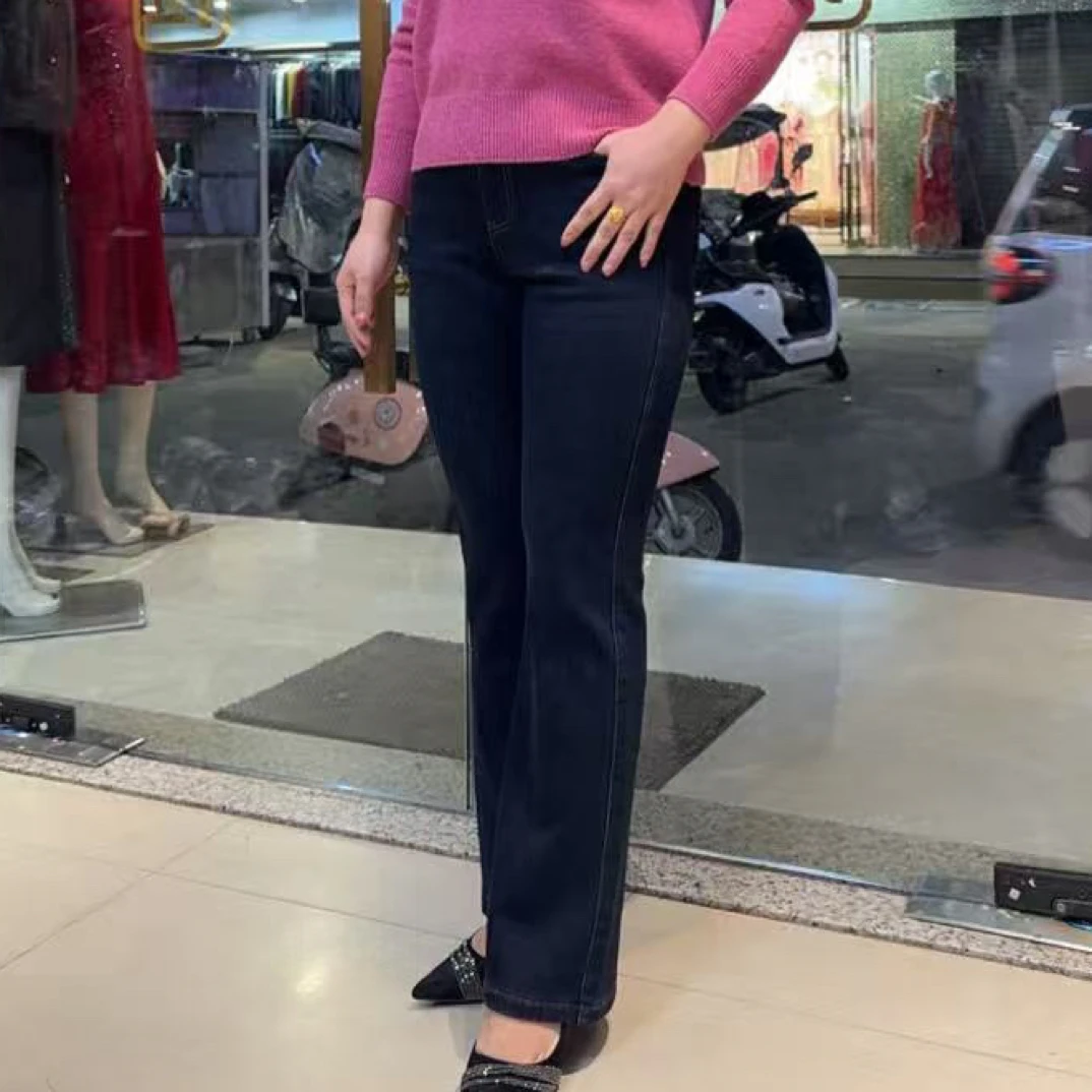 秋冬加绒高腰微喇牛仔裤女爆款修身显瘦百搭