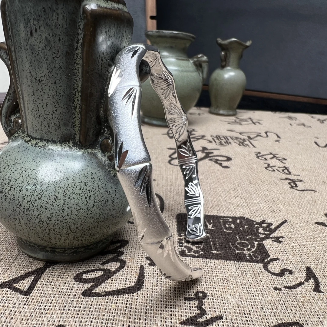 足银手镯 实心开口古法竹节手镯节节高升时尚百搭