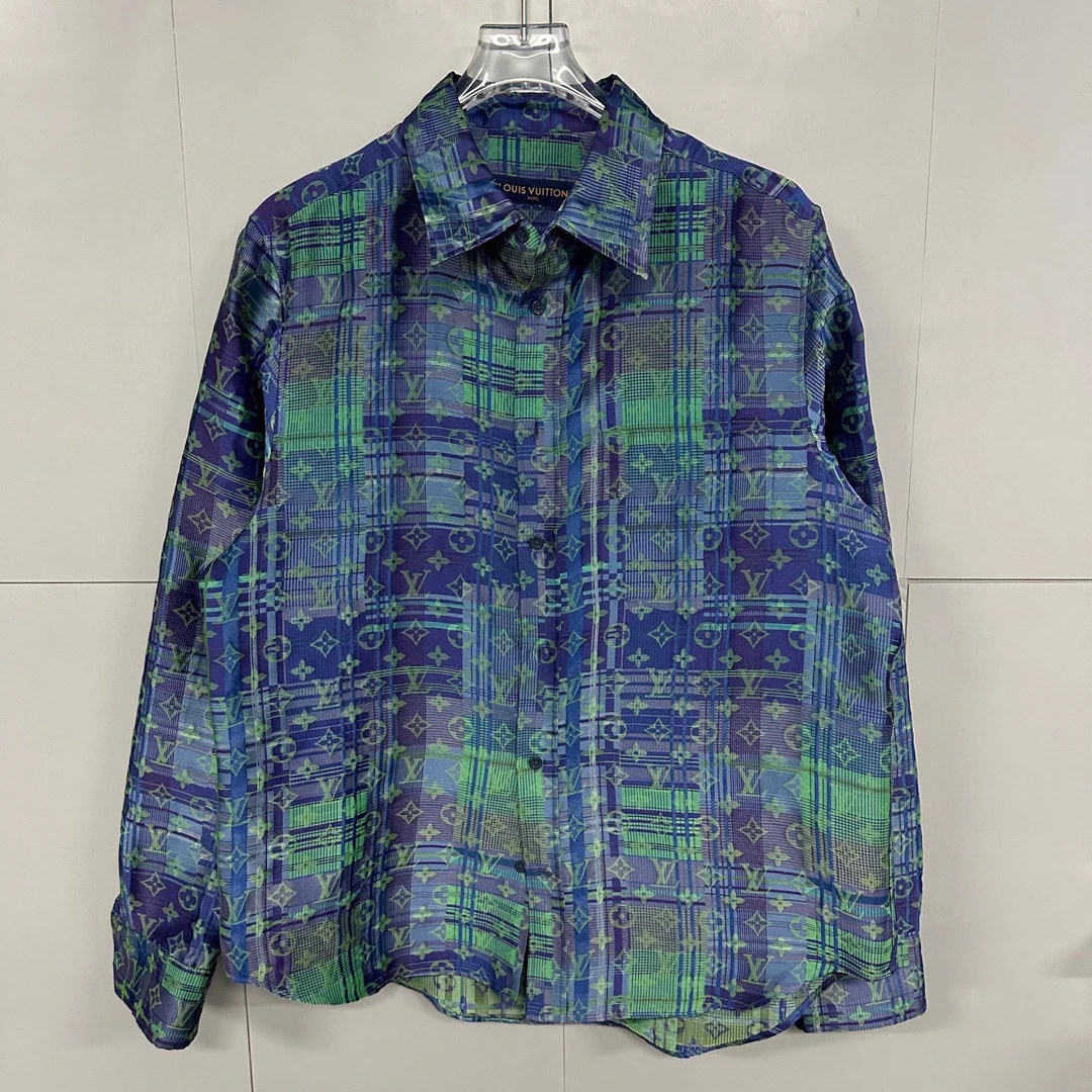 全新未使用 LouisVuitton/路易威登 霓虹满印长袖衬衫XL码 D19604