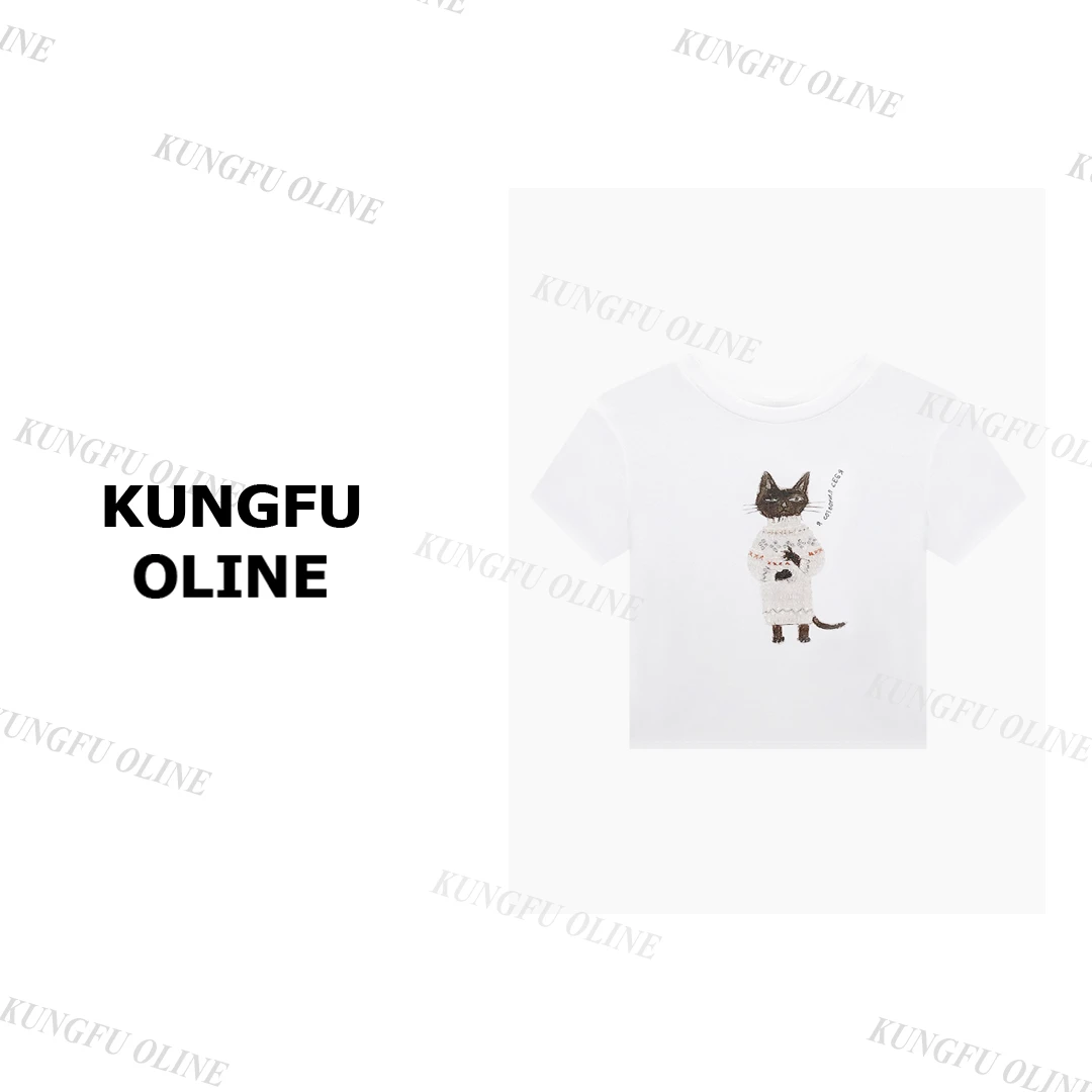 【现现】【绅士小猫薄款】T9250流行款2025卡通短袖T恤潮流休闲上衣