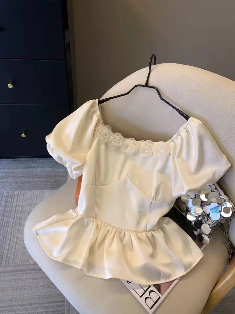 轻奢高级感短袖上衣女2025夏季新款法式独特漂亮掐腰别致绝美衬衫