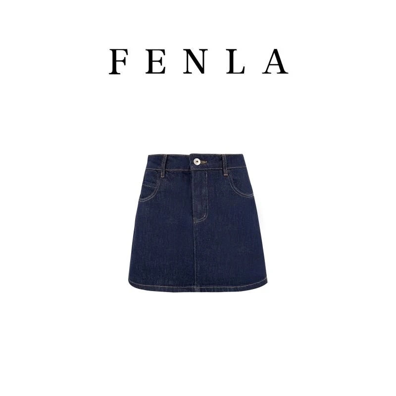 【惠姐私服1】复古时尚撞色线牛仔短裙高腰A字半身裙 83580