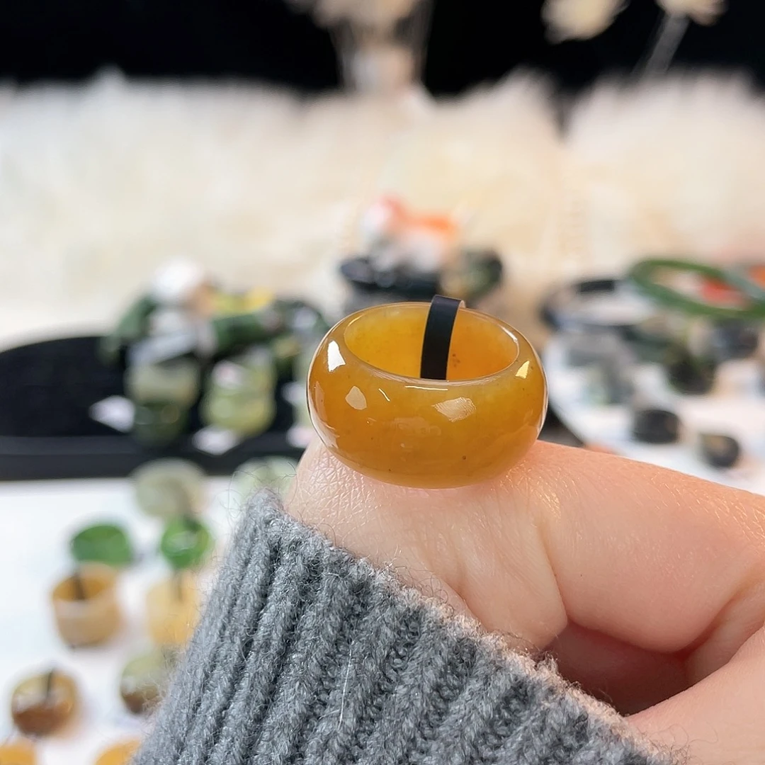 开***树和田玉未镶嵌戒指k57黄金糖墩墩17.1mm