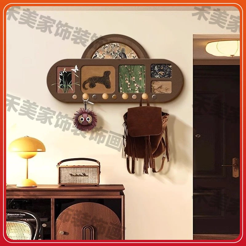 中古风洞洞板置物架造型墙入户玄关免打孔挂钩高级感装饰画654