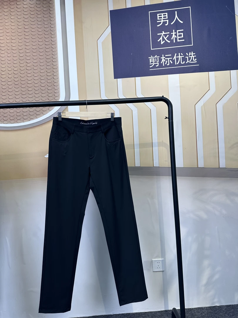 H家剪标高腰男精致韩风高弹力夏季时尚简约裤子黑色弹力男装
