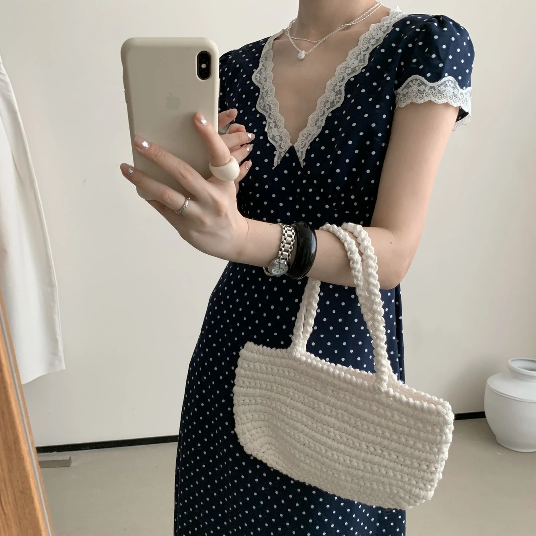 【小小韩】千金玛德琳 初夏简约气质慵懒优雅设计感法式连衣裙/5001