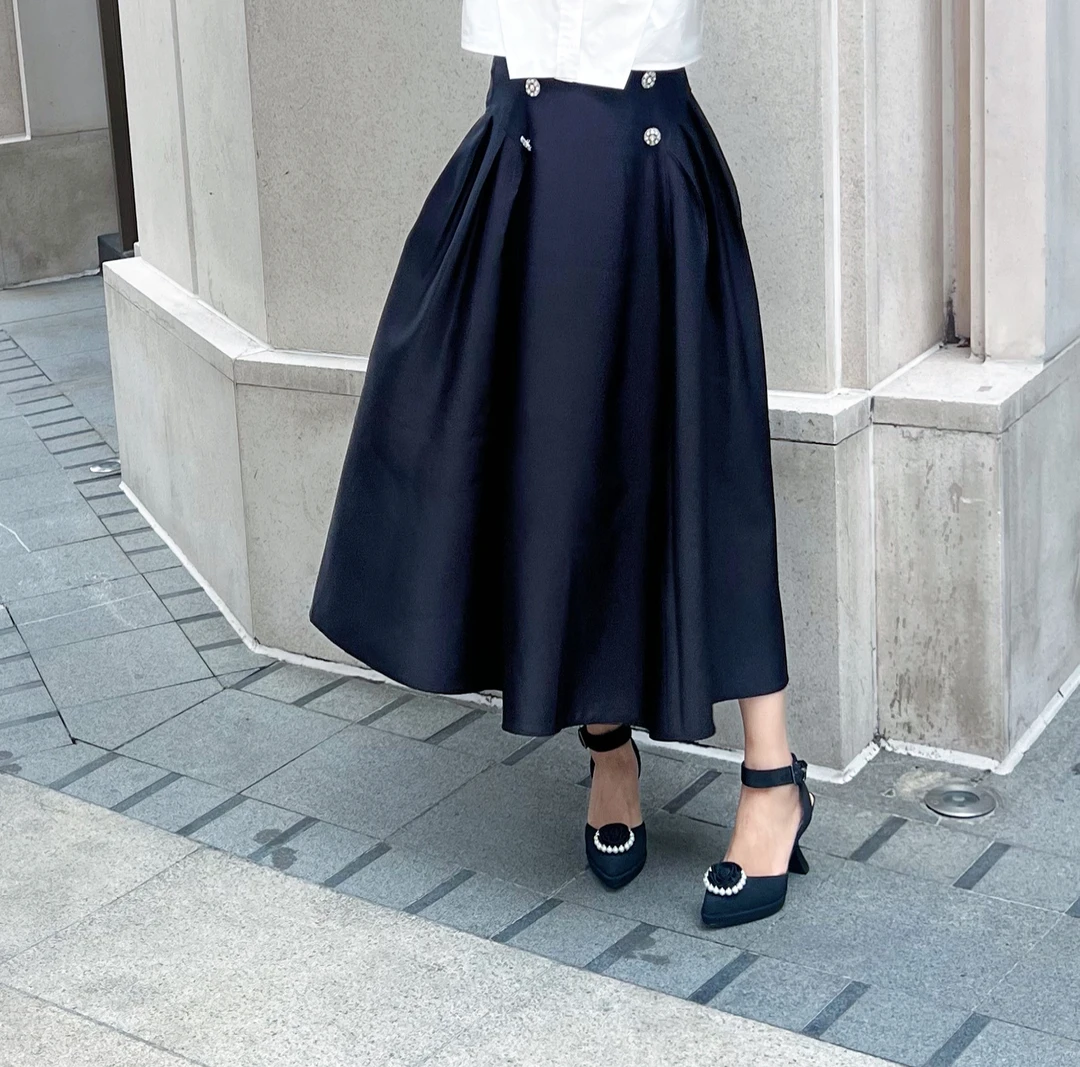 （6622）款夏季新款高腰复古百褶长裤显瘦半身裙长款裙子百搭