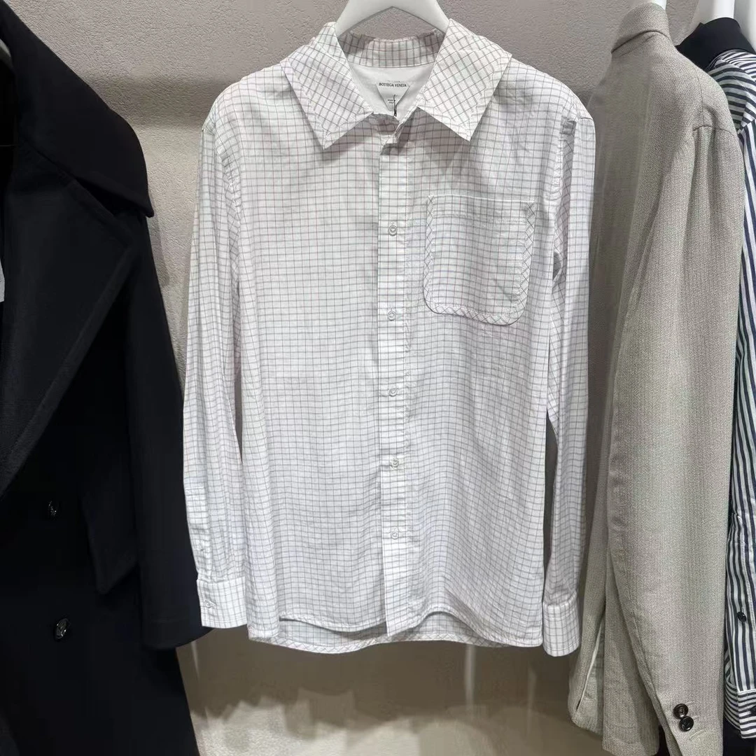 未使用 BOTTEGA VENETA/葆蝶家 BV 男款白色格子衬衫
