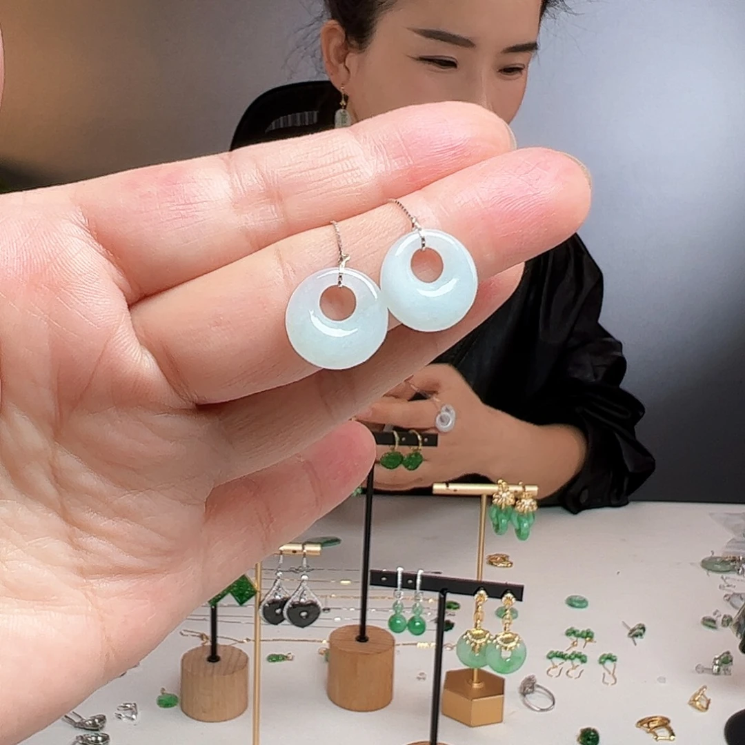 小****翡翠银S925镶嵌耳饰天然翡翠