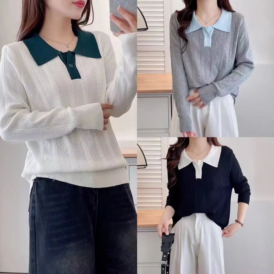 【现货】100-200斤胖mm春款韩版撞色显瘦设计感针织衫