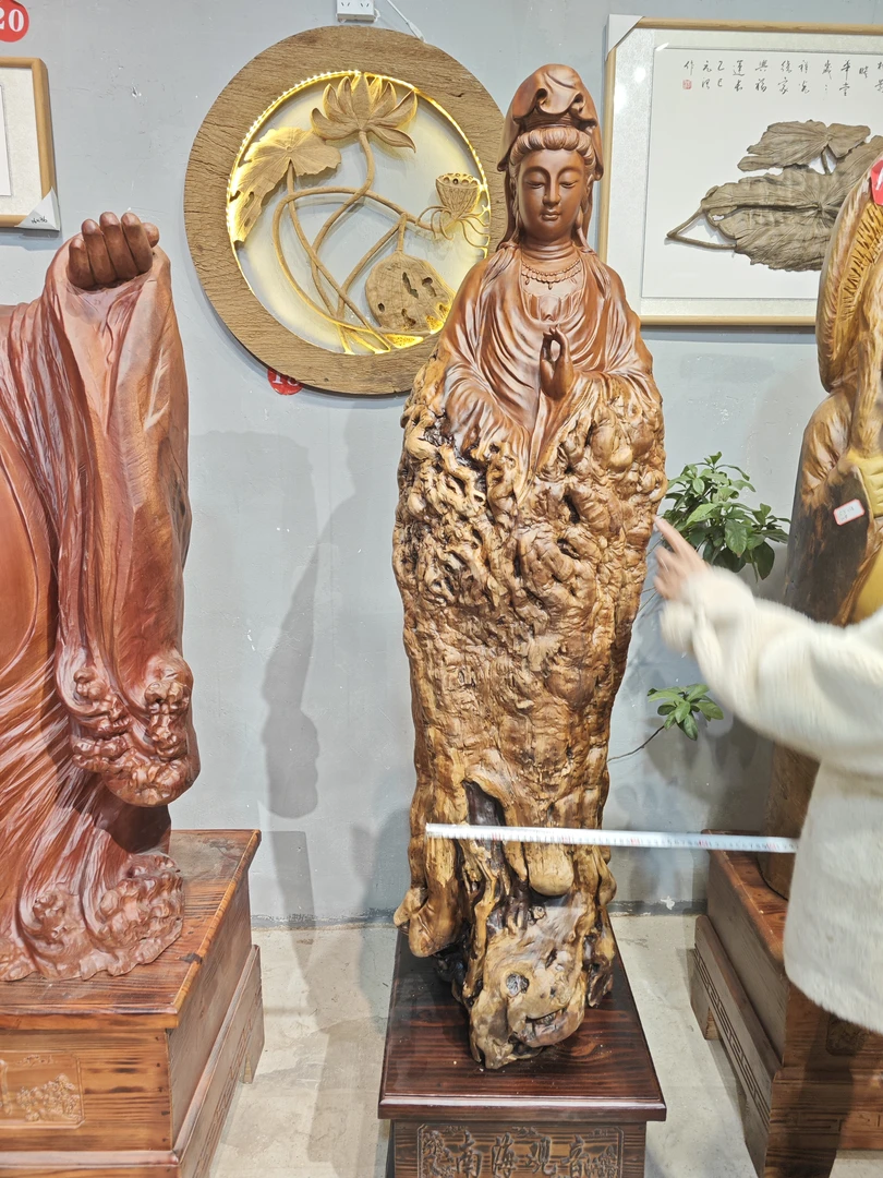 红枣木观音根雕摆件，203高，直径52