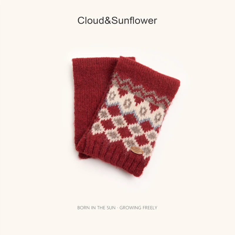 【云朵小葵】女童冬季年款氛围感费尔岛柔软保暖红色针织围巾555619