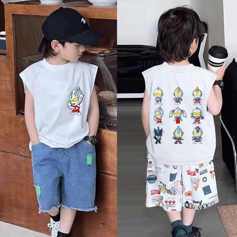 男童奥特曼纯棉卡通儿童背心男童无袖t恤夏季薄款宽松外穿背心潮T