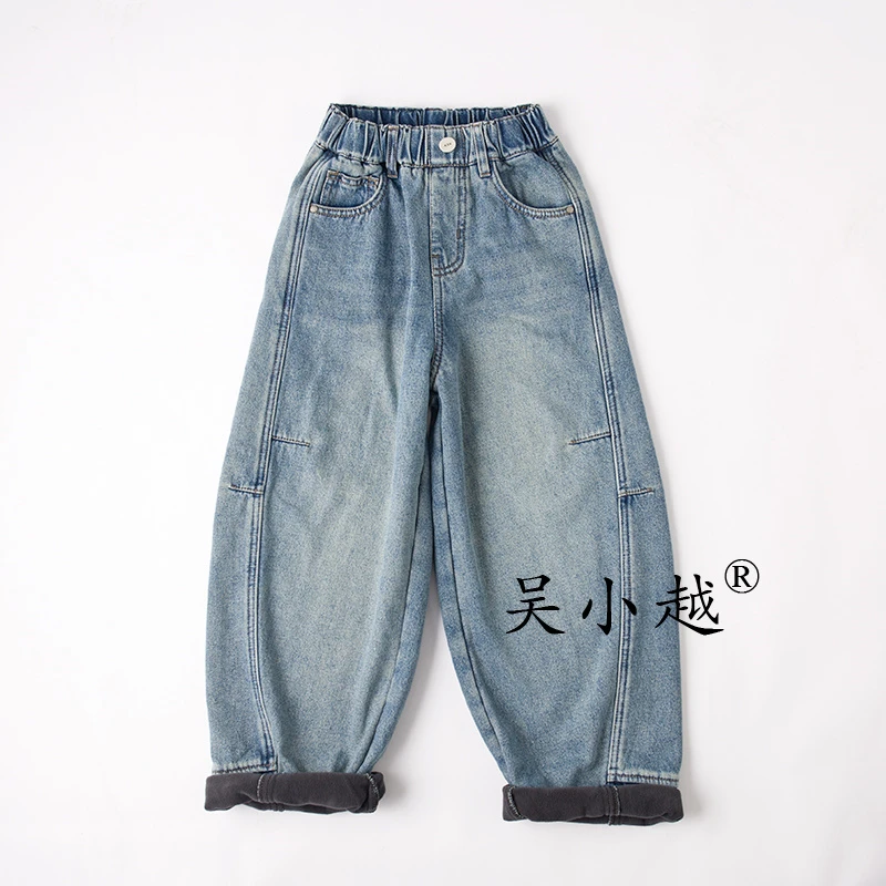 吴小越w1783男童加绒牛仔裤冬款刺绣痞帅男孩冬新款韩版长裤