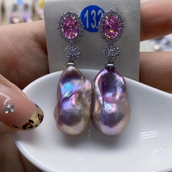 银S925镶嵌耳饰淡水珍珠