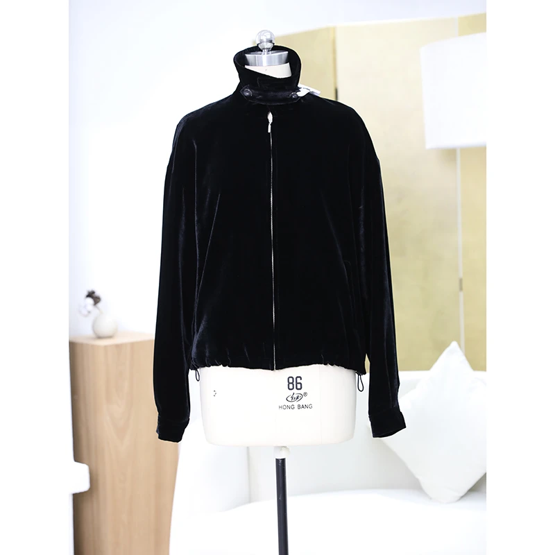 JUZININE【主播样衣】原创设计真丝绒立领拉链夹克外套 904A
