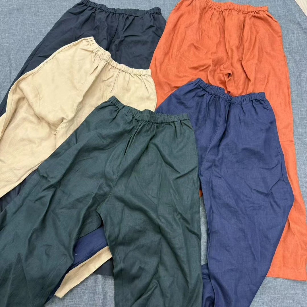 松紧腰亚麻薄款直筒阔腿休闲裤（25032003）好物气球裤