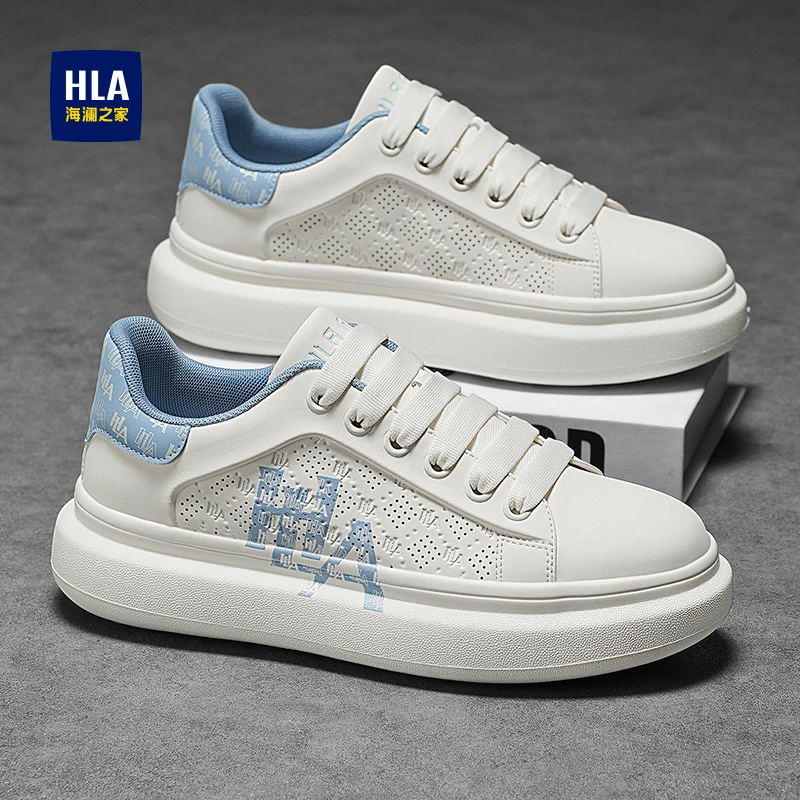 HLA/海澜之家男鞋夏季透气潮流百搭休闲板鞋男士增高软底小白潮鞋