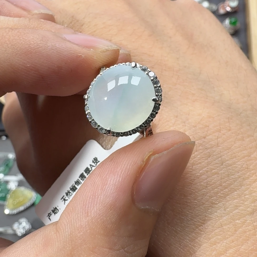 翡翠银S925镶嵌戒指天然缅甸翡翠A货