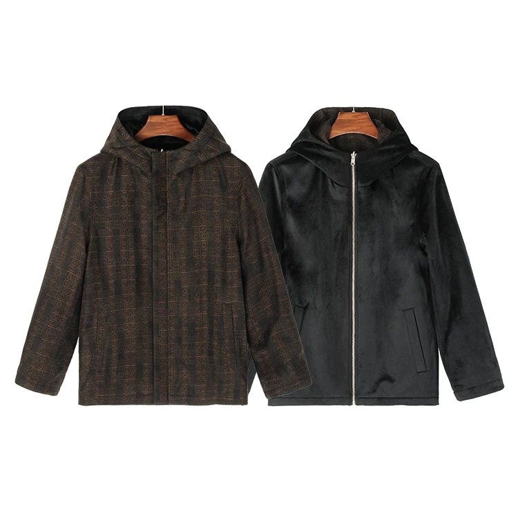 88976 男士双层双面穿连帽外套桑蚕丝提花电力纺香云纱新中式上衣