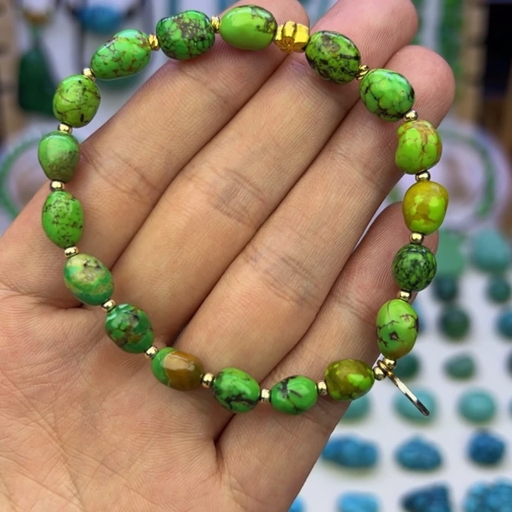 菜籽绿水草纹随型手串