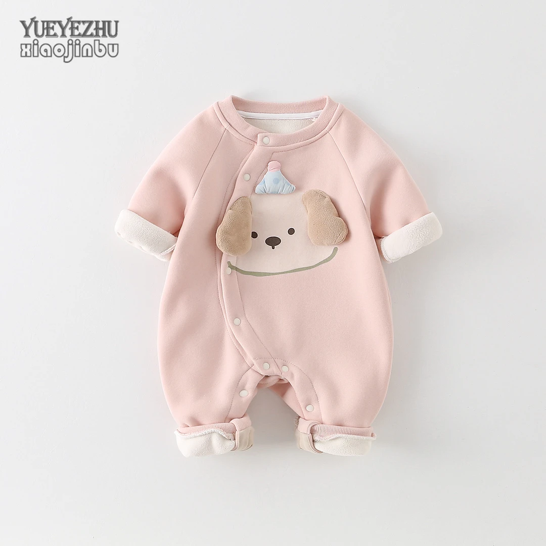 婴儿一体绒连体衣秋装男女宝宝衣服深秋韩版卡通可爱幼儿薄绒哈衣