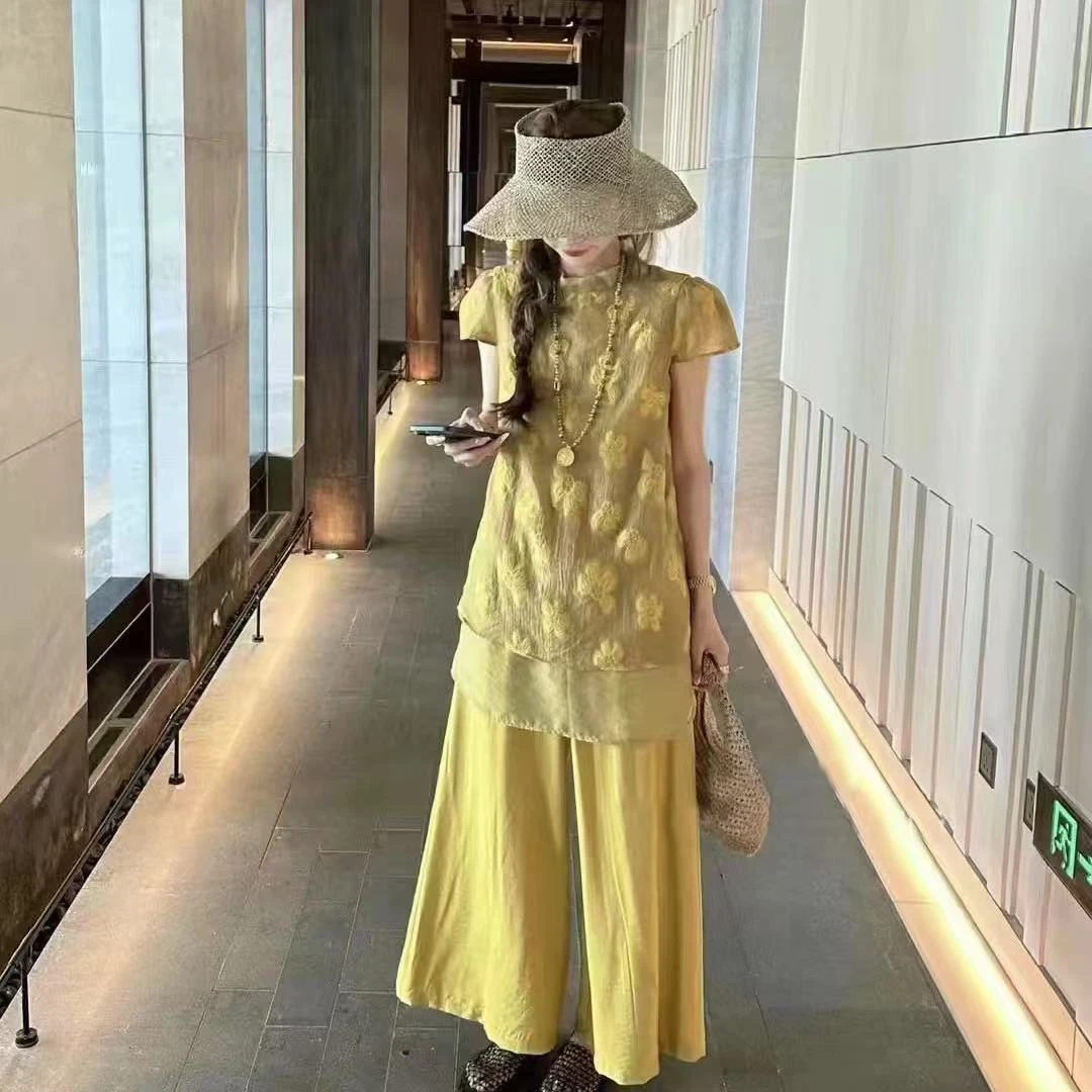 611/2559/149-9 祥云印花背心+休闲短裤两套装