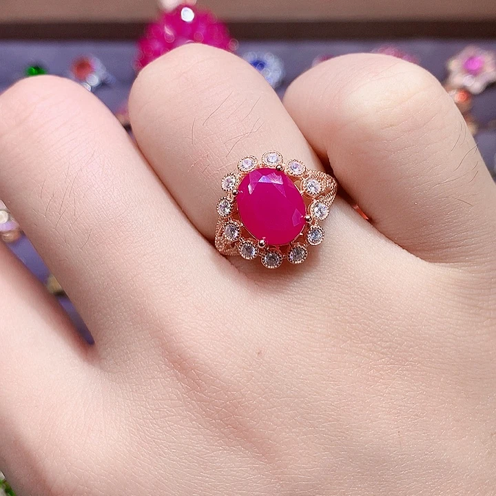 红宝石戒指银S925镶嵌