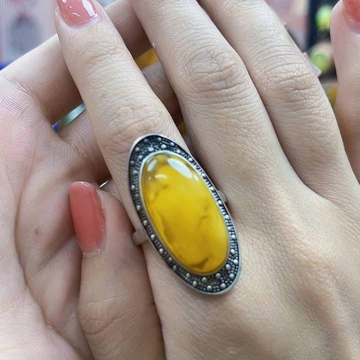 蜜蜡银S925镶嵌颈饰戒指