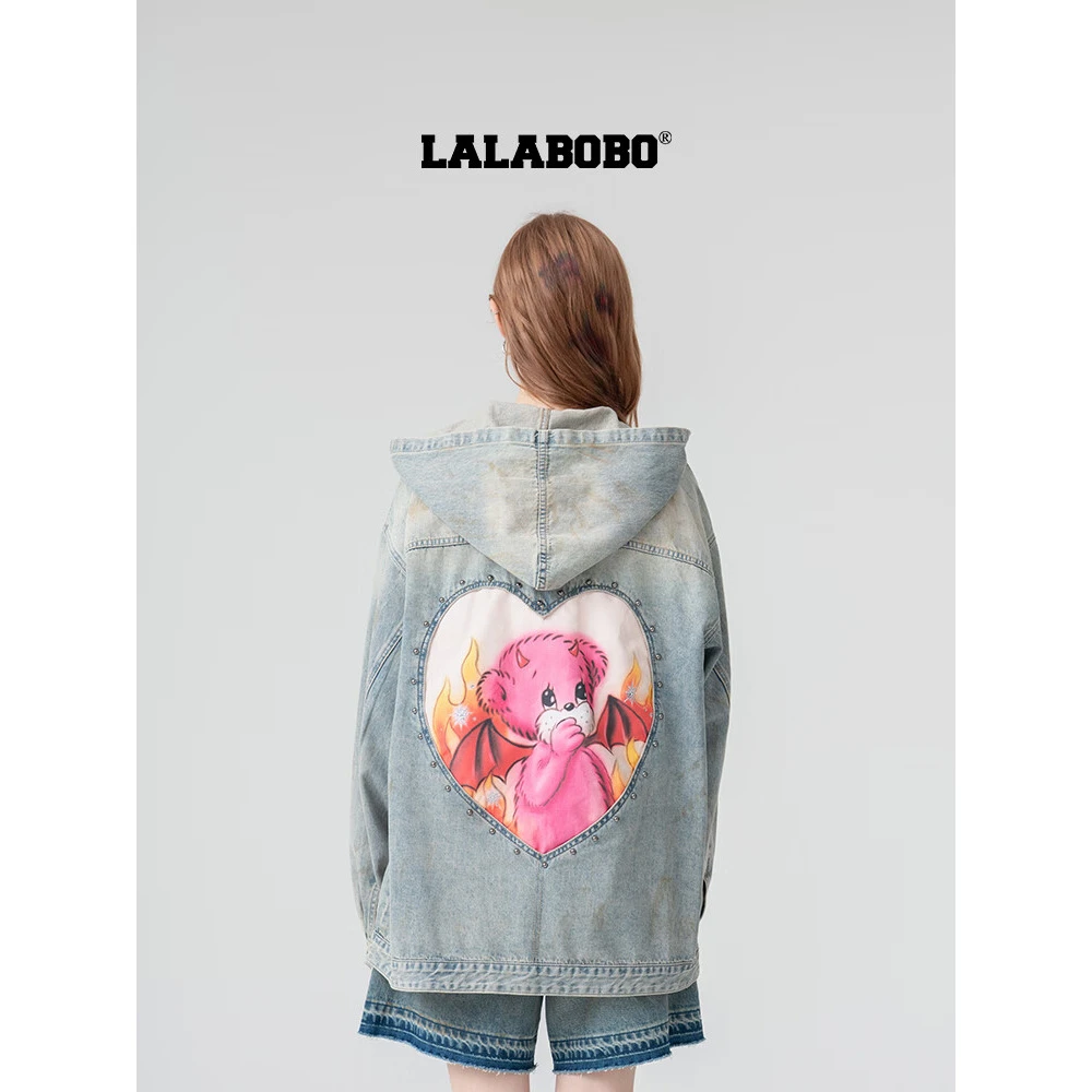 武汉LALABOBO连帽牛仔宽松显瘦多巴胺爱心夹克LBEA-WSJW13