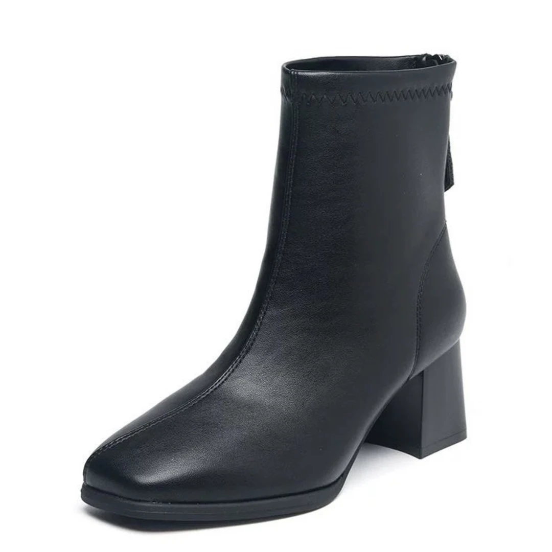 冬季1148单里方头粗跟短靴23D