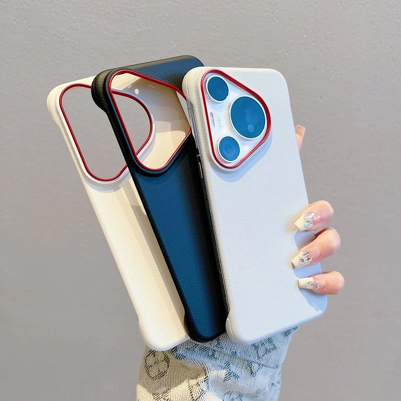 适用华为pura80pro+手机壳Ultra高级感无边框素皮纹mate70/60pro