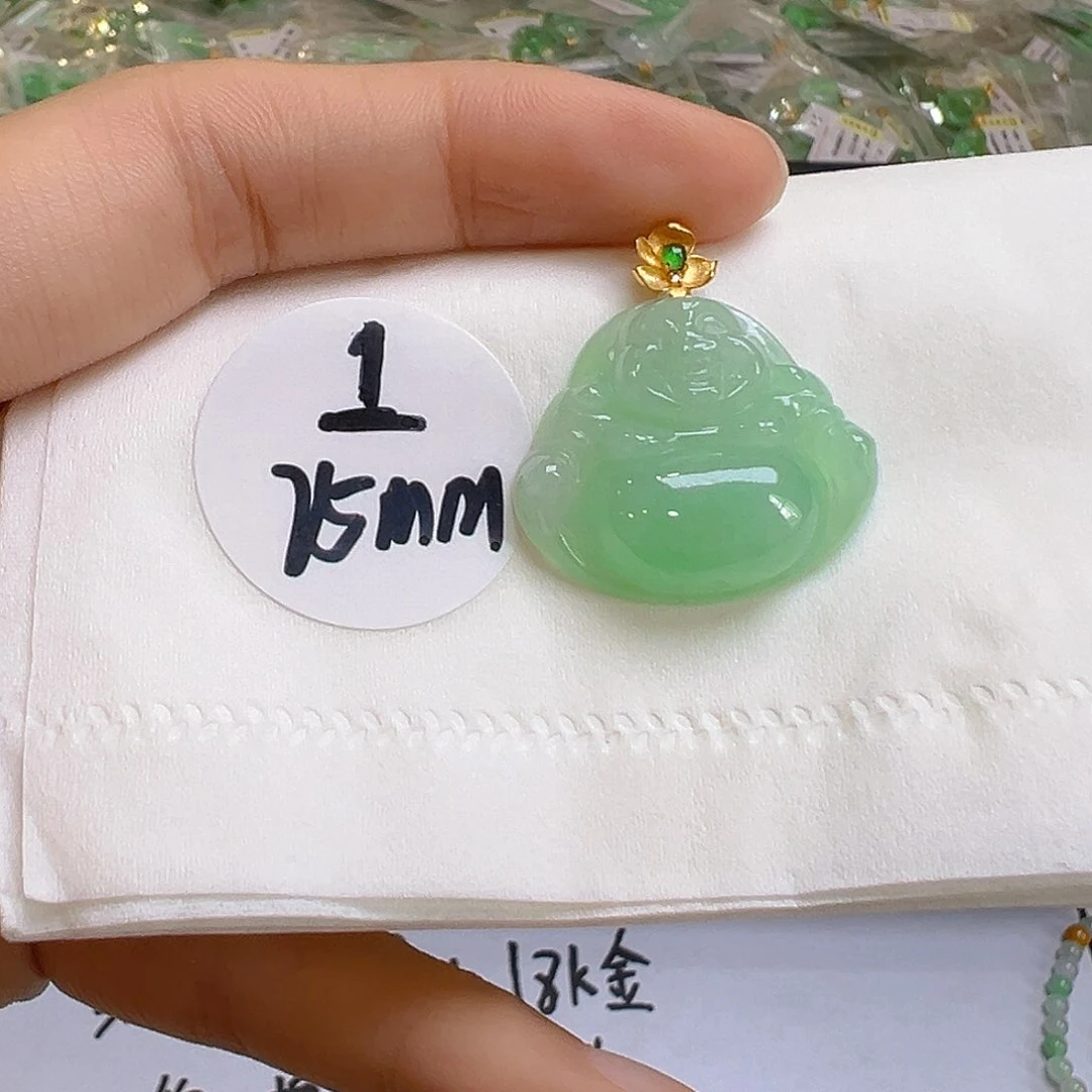 翡翠18K金镶嵌吊坠(不含链)你