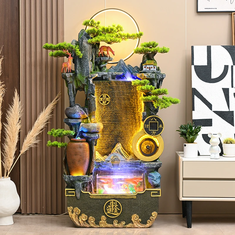 假山流水摆件循环水鱼缸客厅玄关办公室开业摆件水幕墙流水屏风