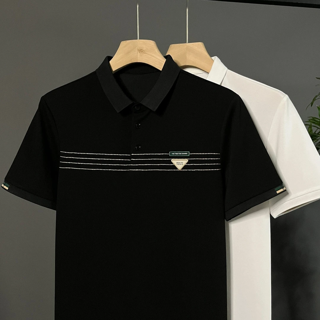 夏季男士短袖Polo衫男撞色刺绣轻奢凉感透气珠地棉翻领半袖32569