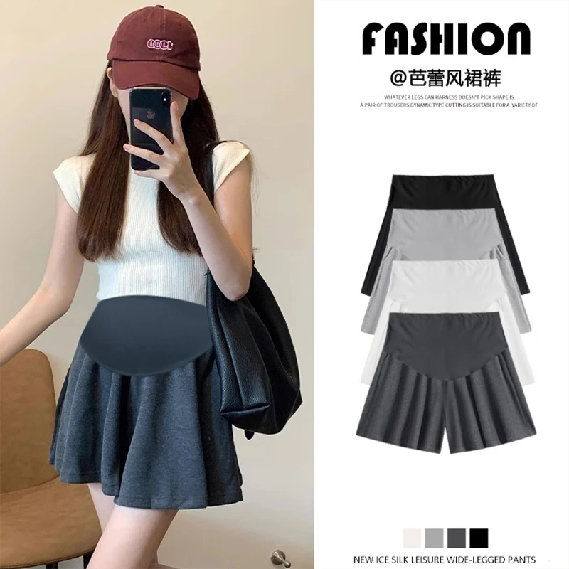 孕妇裤夏季新款A字显瘦时尚百褶外穿裙裤休闲芭蕾风运动阔腿短裤