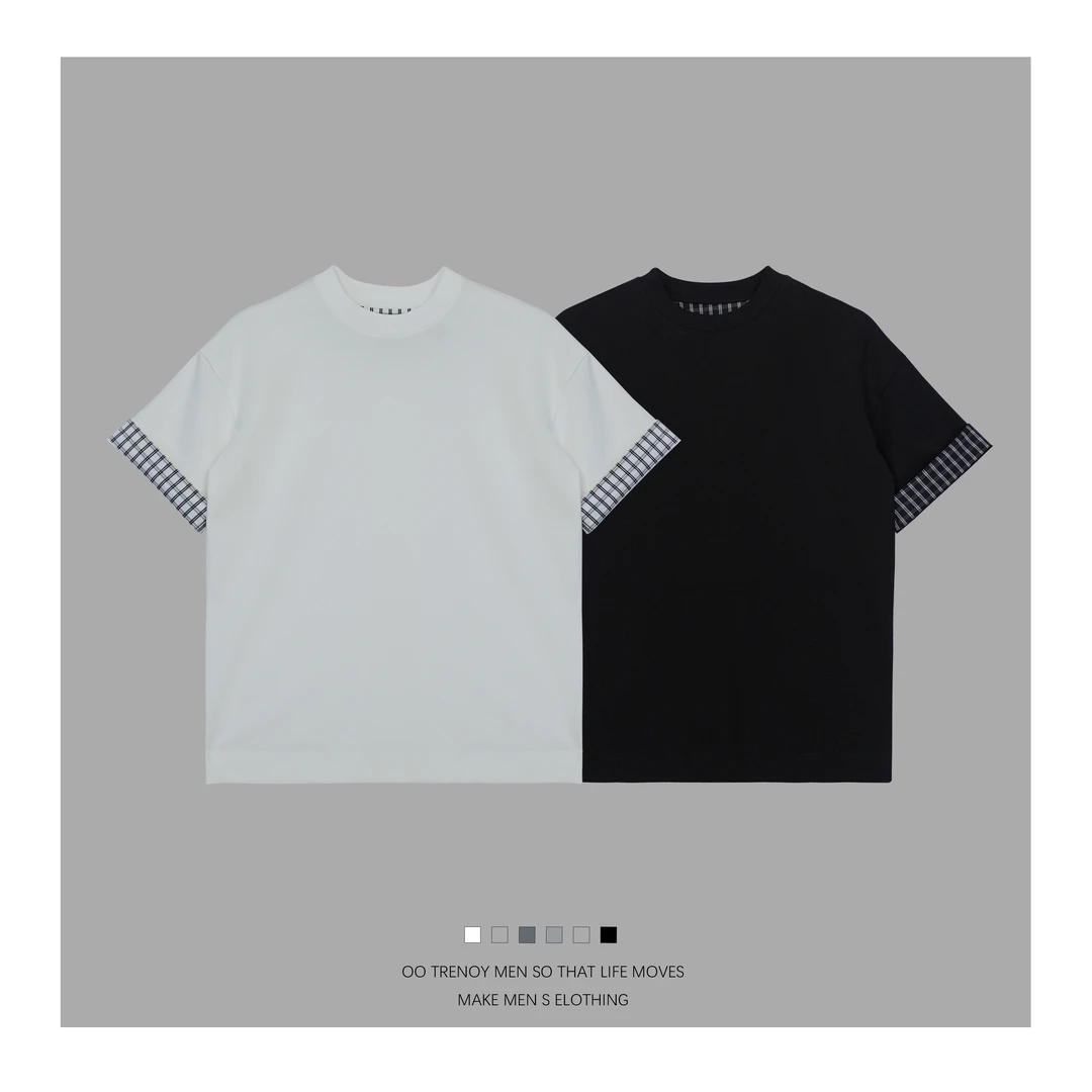 夏季清新短袖T恤男女同款情侣宽松圆领时尚简约拼接潮流