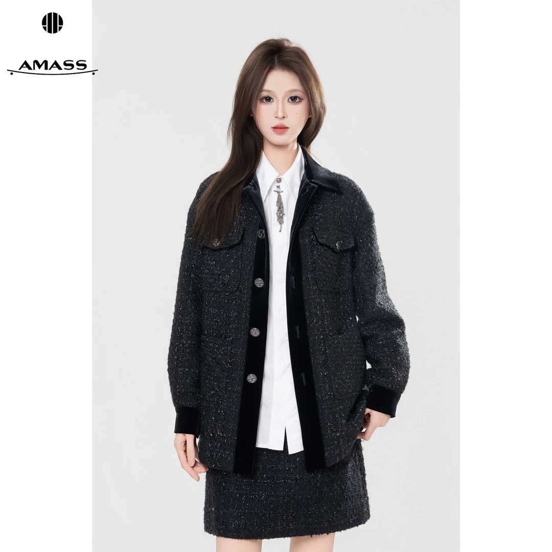 AMASS/阿玛施秋季新款轻奢质感小香风百搭单排扣外套女士 5400894