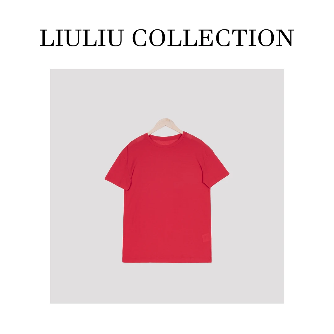 轻薄柔软强捻纱纯棉，中国红净色百搭高弹力修身圆领短袖T恤女M32