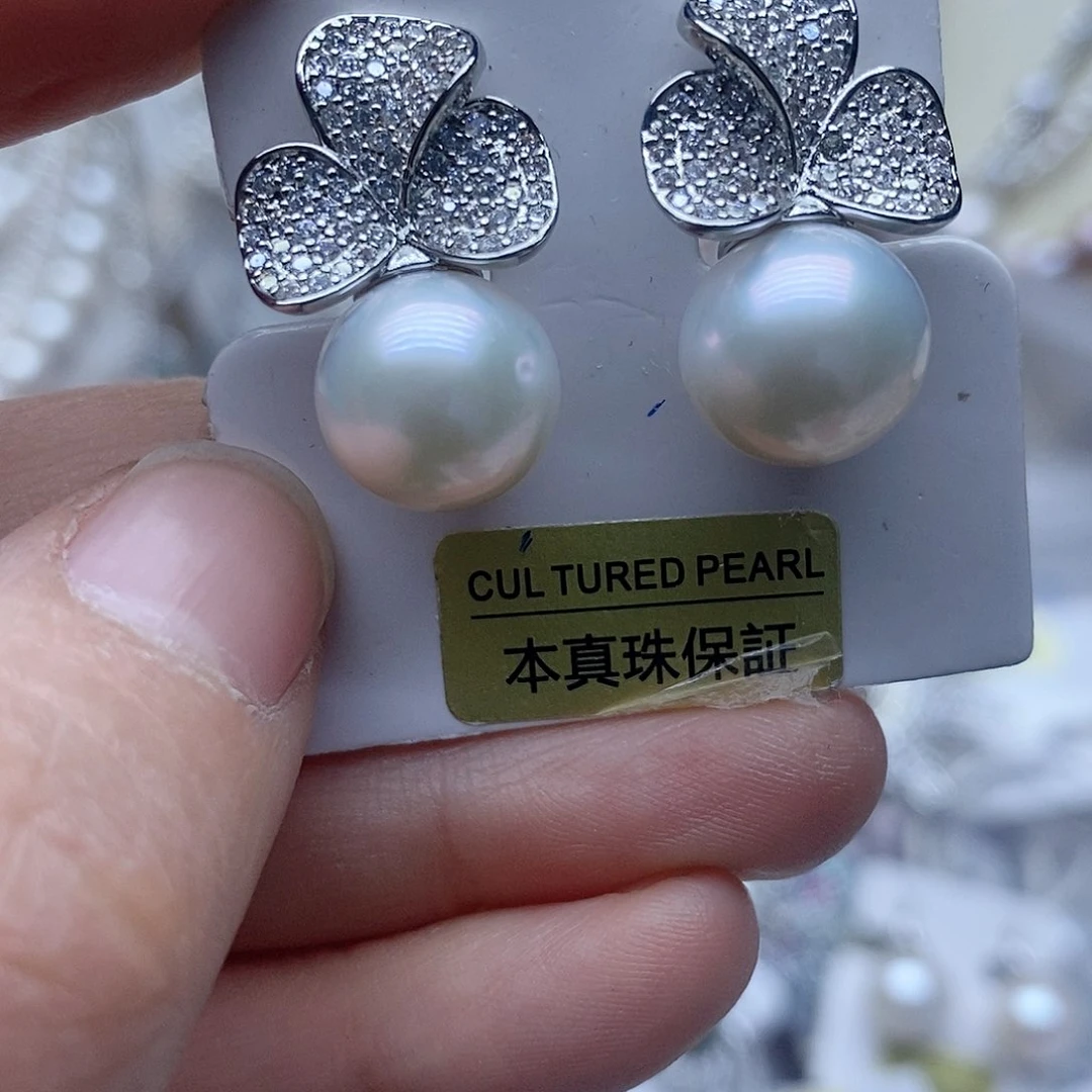 银S925镶嵌耳钉淡水珍珠