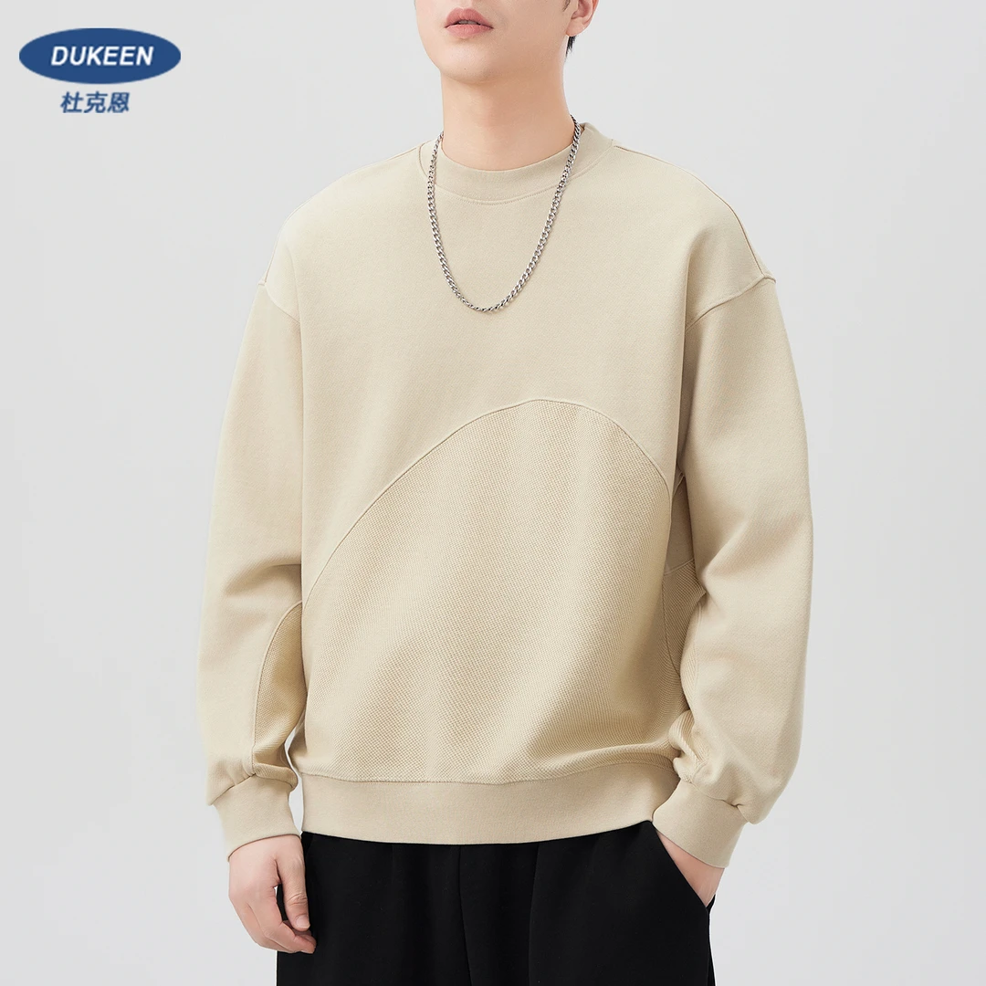 杜克恩450G重磅纯棉毛圈卫衣男秋季拼接设计感圆领打底衫长袖外套