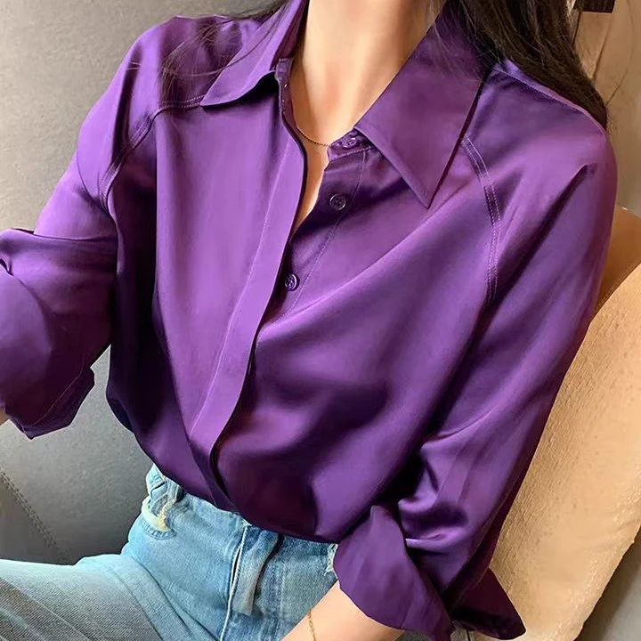 MOOD神秘贵气优雅浪漫尊贵奢华重磅桑蚕丝面插肩袖长袖衬衫