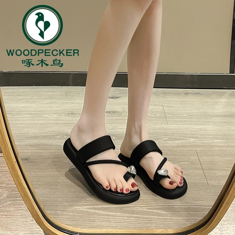 啄木鸟夹脚趾拖鞋女外穿2025夏季新款时尚百搭套趾高级感沙滩凉拖